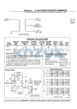 HJM-300 datasheet - 0`/180`POWER DIVIDERS/COMBINERS