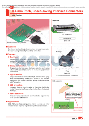 GX40-18S datasheet - 0.4 mm Pitch, Space-saving Interface Connectors