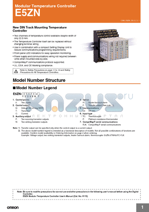 E5ZN datasheet - Modular Temperature Controller