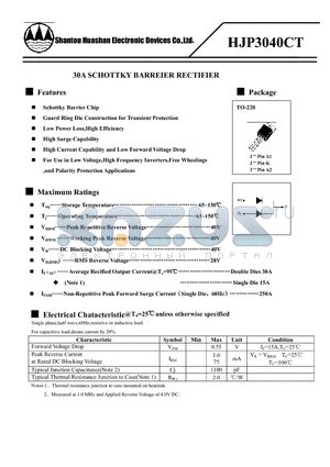 HJP3040CT datasheet - 30A SCHOTTKY BARREIER RECTIFIER