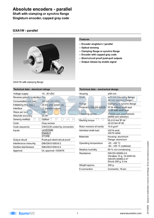 GXA1W datasheet - Absolute encoders - parallel