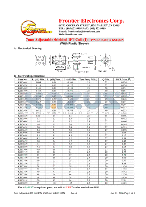 KS1363N datasheet - 7mm Adjustable shielded IFT Coil (I)