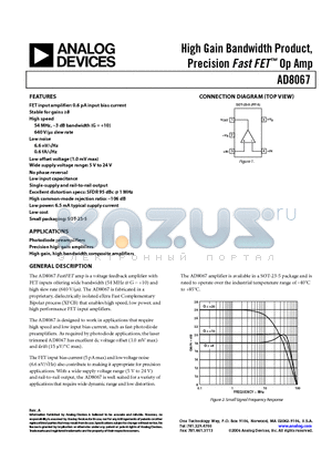 AD8067ARTZ-REEL datasheet - High Gain Bandwidth Product, Precision Fast FET Op Amp