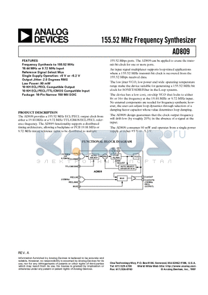 AD809 datasheet - 155.52 MHz Frequency Synthesizer