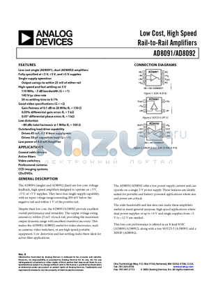 AD8091ARTZ-R7 datasheet - Low Cost, High Speed Rail-to-Rail Amplifiers