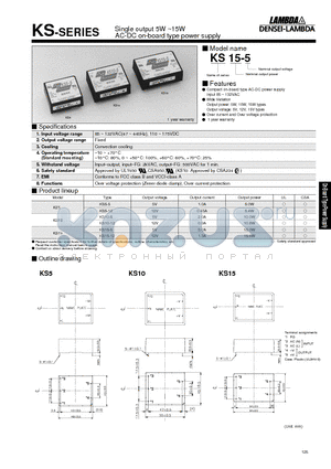 KS15 datasheet - Single output 5W ~ 15W AC-DC on-board type power supply