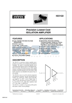 ISO122JU datasheet - Precision Lowest Cost ISOLATION AMPLIFIER