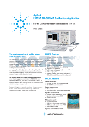 E6835A datasheet - TD-SCDMA Calibration Application