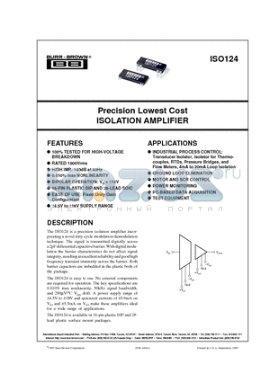 ISO124U datasheet - Precision Lowest Cost ISOLATION AMPLIFIER