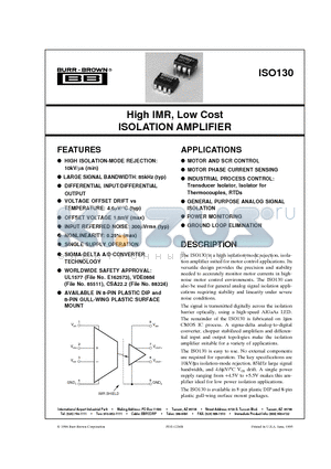 ISO130 datasheet - High IMR, Low Cost ISOLATION AMPLIFIER