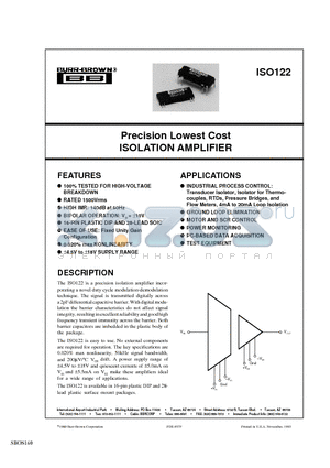 ISO122U datasheet - Precision Lowest Cost ISOLATION AMPLIFIER