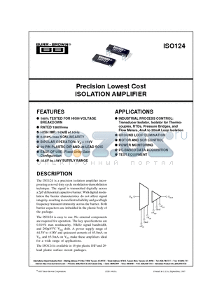 ISO124 datasheet - Precision Lowest Cost ISOLATION AMPLIFIER