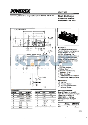 KS221K05 datasheet - Single Darlington Transistor Module (50 Amperes/1000 Volts)