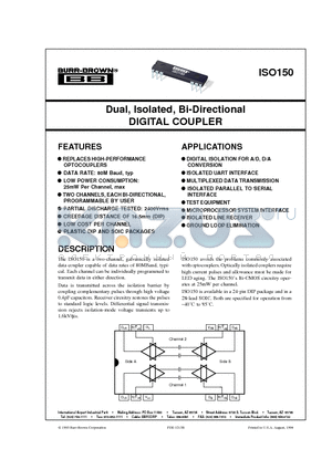 ISO150 datasheet - Dual, Isolated, Bi-Directional DIGITAL COUPLER