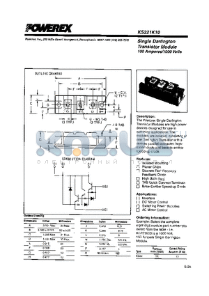 KS221K10 datasheet - Single Darlington Transistor Module (100 Amperes/1000 Volts)