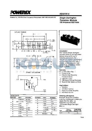 KS221K15 datasheet - Single Darlington Transistor Module (150 Amperes/1000 Volts)