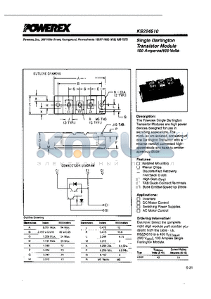 KS224510 datasheet - Single Darlington Transistor Module (100 Amperes/600 Volts)