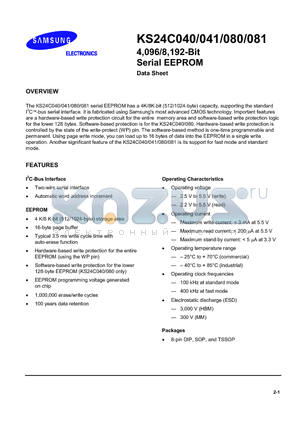 KS24C081 datasheet - 4,096/8,192-Bit Serial EEPROM