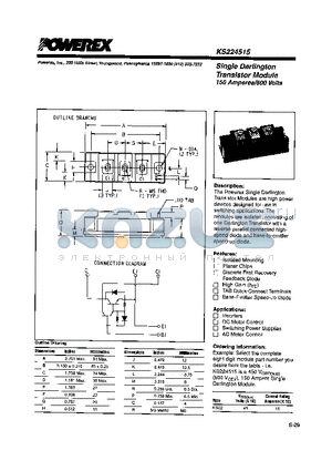 KS224515 datasheet - Single Darlington Transistor Module (150 Amperes/600 Volts)
