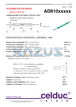 AD81050100 datasheet - REED SWITCH NORMALY OPEN, DRY CONTACT