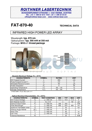 FAT-870-40 datasheet - INFRARED HIGH POWER LED ARRAY