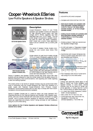 E70-24MCW-FW datasheet - Cooper-Wheelock E Series Low-Profile Speakers & Speaker Strobes