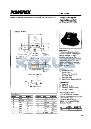 KS524503 datasheet - Single Darlington Transistor Module (30 Amperes/600 Volts)