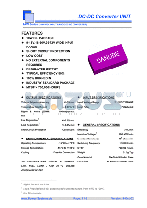 FAWD-2405 datasheet - DC-DC Converter UNIT 10W WIDE INPUT RANGE DC-DC CONVERTER