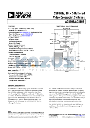 AD8106-EB datasheet - 260 MHz, 16  5 Buffered Video Crosspoint Switches