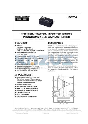 ISO254P datasheet - Precision, Powered, Three-Port Isolated PROGRAMMABLE GAIN AMPLIFIER