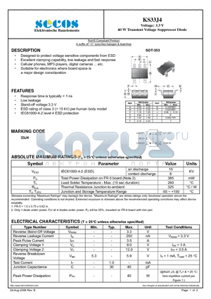 KS33J4 datasheet - 40 W Transient Voltage Suppressor Diode