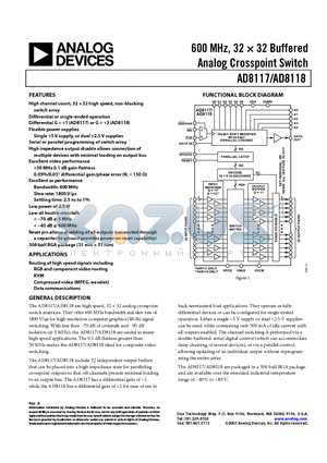 AD8117ABPZ datasheet - 600 MHz, 32  32 Buffered Analog Crosspoint Switch