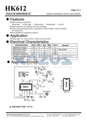 HK612 datasheet - TOUCH DIMMER IC