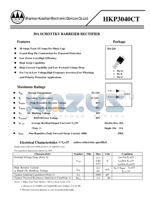 HKP3040CT datasheet - 30A SCHOTTKY BARREIER RECTIFIER