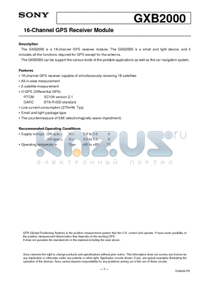 GXB2000 datasheet - 16-Channel GPS Receiver Module