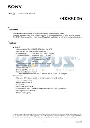 GXB5005 datasheet - SMD Type GPS Receiver Module