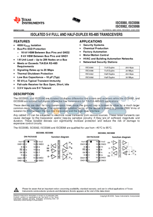 ISO3080DWRG4 datasheet - ISOLATED 5-V FULL AND HALF-DUPLEX RS-485 TRANSCEIVERS