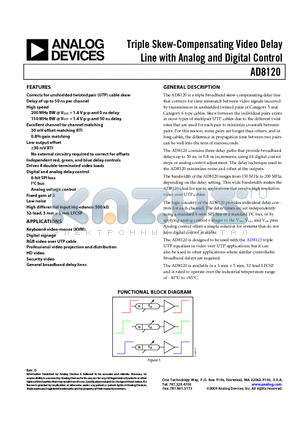AD8120ACPZ-RL datasheet - Triple Skew-Compensating Video Delay Line with Analog and Digital Control