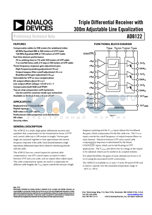 AD8122 datasheet - Triple Differential Receiver