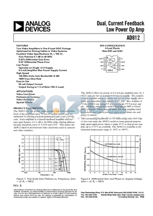 AD812 datasheet - Dual, Current Feedback Low Power Op Amp