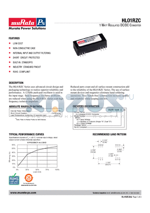 HL01R05S05ZC datasheet - 1 WATT REGULATED DC/DC CONVERTER