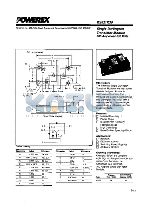 KS621K30 datasheet - Single Darlington Transistor Module (300 Amperes/1000 Volts)