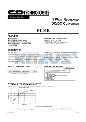 HL01R12D12 datasheet - 1 WATT REGULATED DC/DC CONVERTER