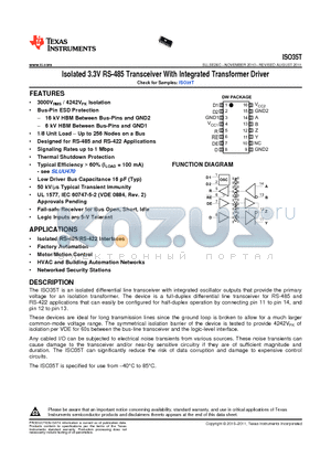 ISO35TDWR datasheet - Isolated 3.3V RS-485 Transceiver With Integrated Transformer Driver