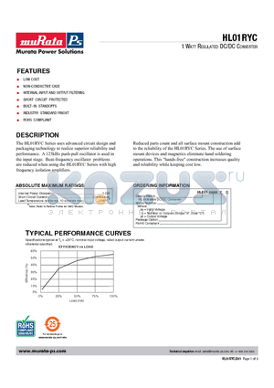 HL01R24D15YC datasheet - 1 WATT REGULATED DC/DC CONVERTER