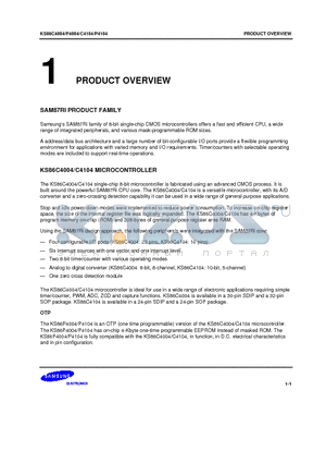 KS86P4104 datasheet - SAM87Ri family of 8-bit single-chip CMOS microcontrollers offers a fast and efficient CPU, a wide range of integrated peripherals, and various mask-pr