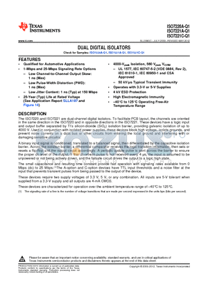 ISO7220A-Q1 datasheet - DUAL DIGITAL ISOLATORS