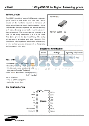 KS8620 datasheet - 1 Chip CODEC for Digital Answering phone