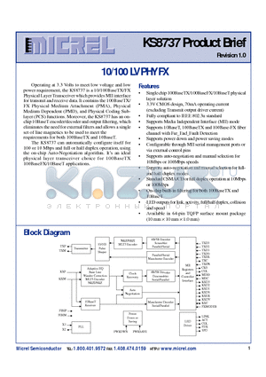 KS8737 datasheet - 10/100 LV PHY FX