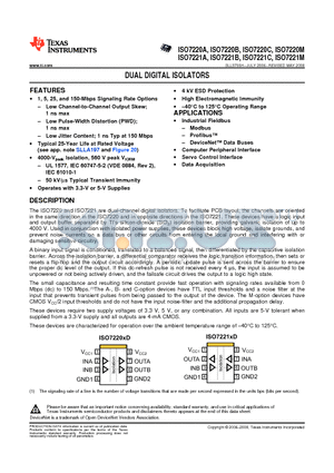 ISO7220BD datasheet - DUAL DIGITAL ISOLATORS